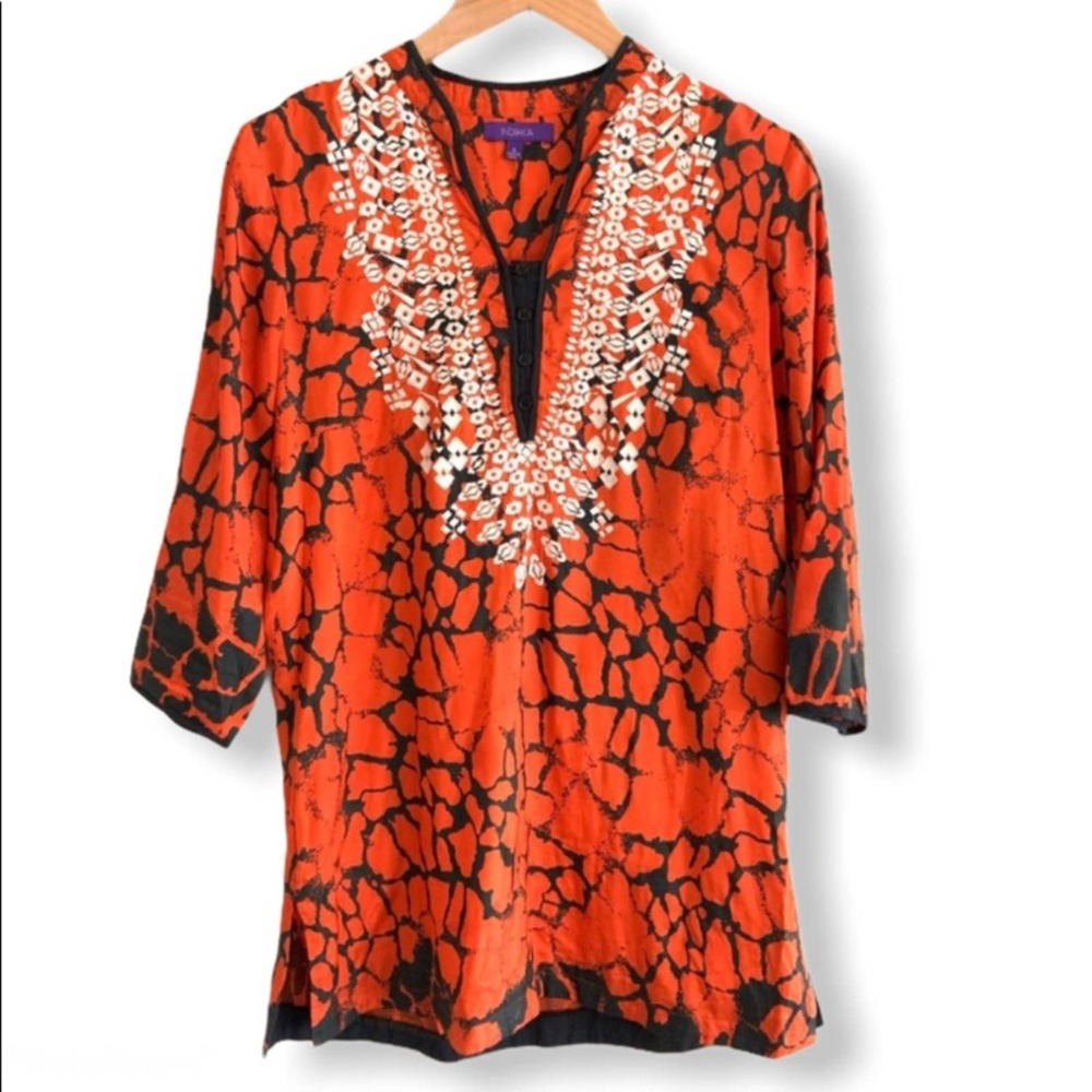 Indikka Red and Navy Tunic Size Small